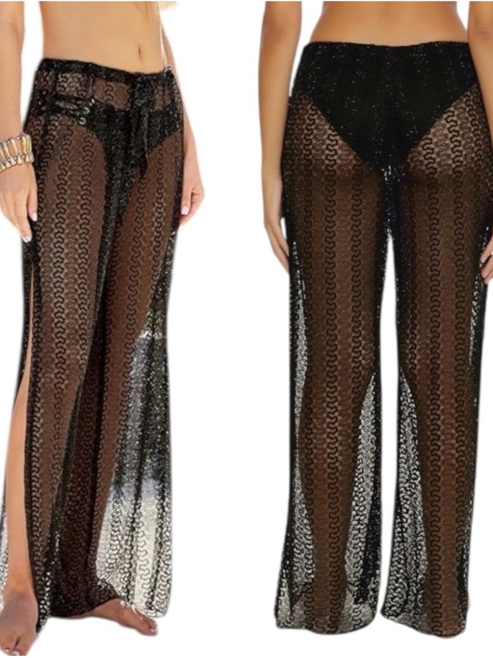 BECCA Virtue Black Sheer Crochet Lace Pants  Cover-Up size S NWOT